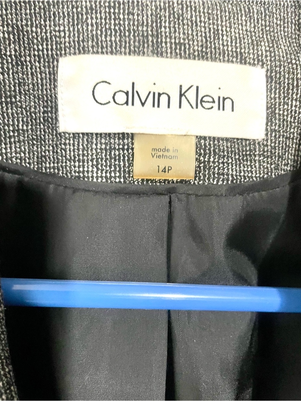 Calvin Klein Gray Tweed Notch-Lapel Blazer with Decorative Buckle Size 14P - Picture 4 of 6